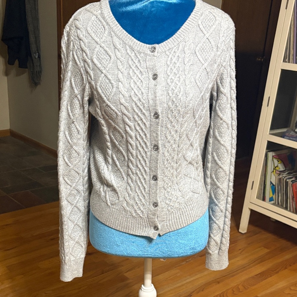 No Boundaries Light Gray Cable Knit Cardigan